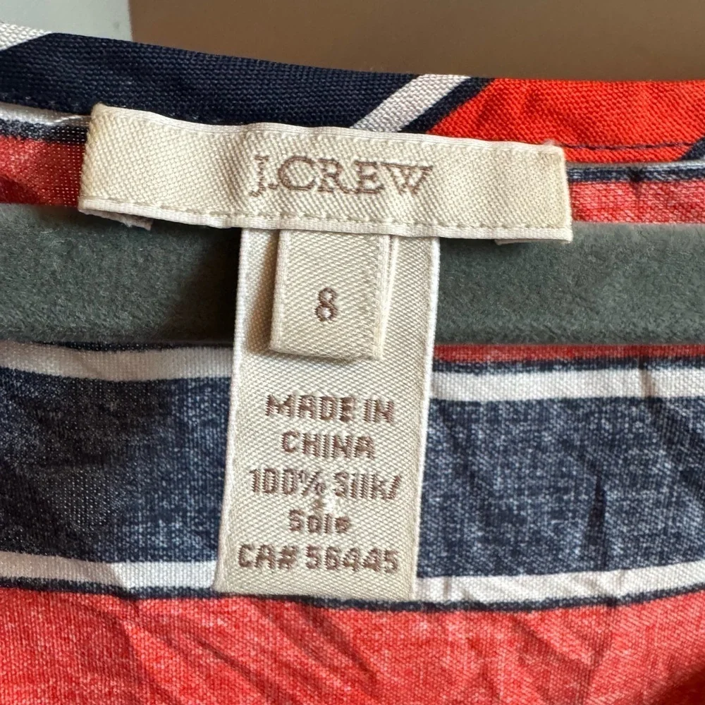 J. Crew Red and Blue Striped Silk Top 100% Silk